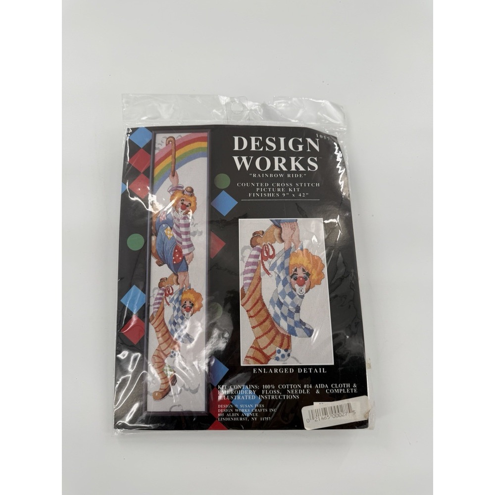 Vintage Design Works Rainbow Ride Clown Cross Stitch Kit #1057 NOS Sealed